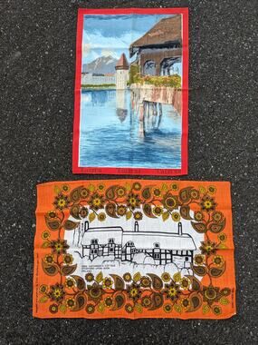 Vintage 1960's TEA TOWELS Lucerne Switzerland & Stratford Upon Avon Tibor Reich